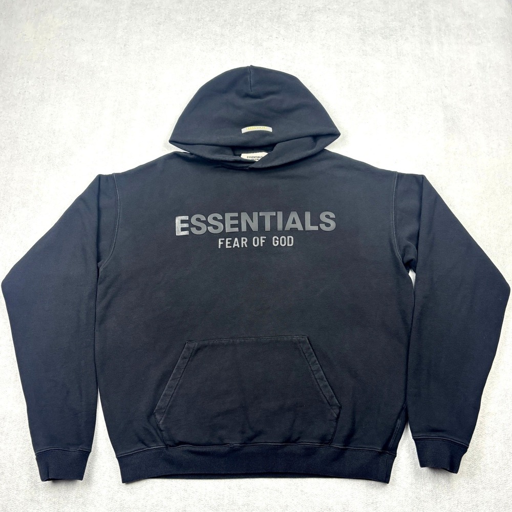 Fear of God Essentials Hoodie Mens Large Black FOG Pullover AS IS Flawed Read